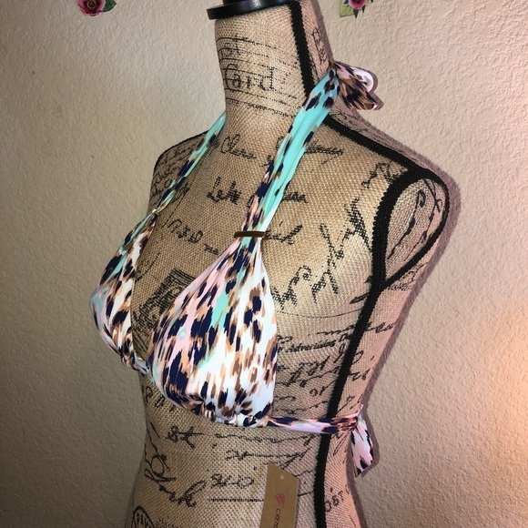 Cremieux Animal Print Pink & Aqua Bikini Top with Removable Cups Size Small - Picture 4 of 5